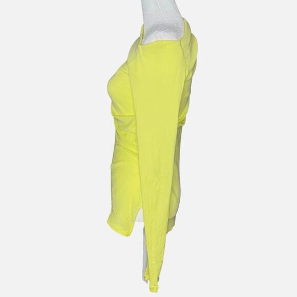 Helmut Lang, Draped One Shoulder Ribbed Knit Top, Charlock Yellow, Size Small - Picture 4 of 9